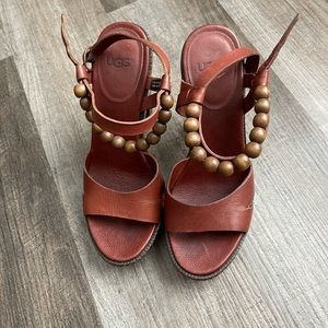 UGG Australia Women's Naima Heels Size 5.5 Brown Leather/Wood